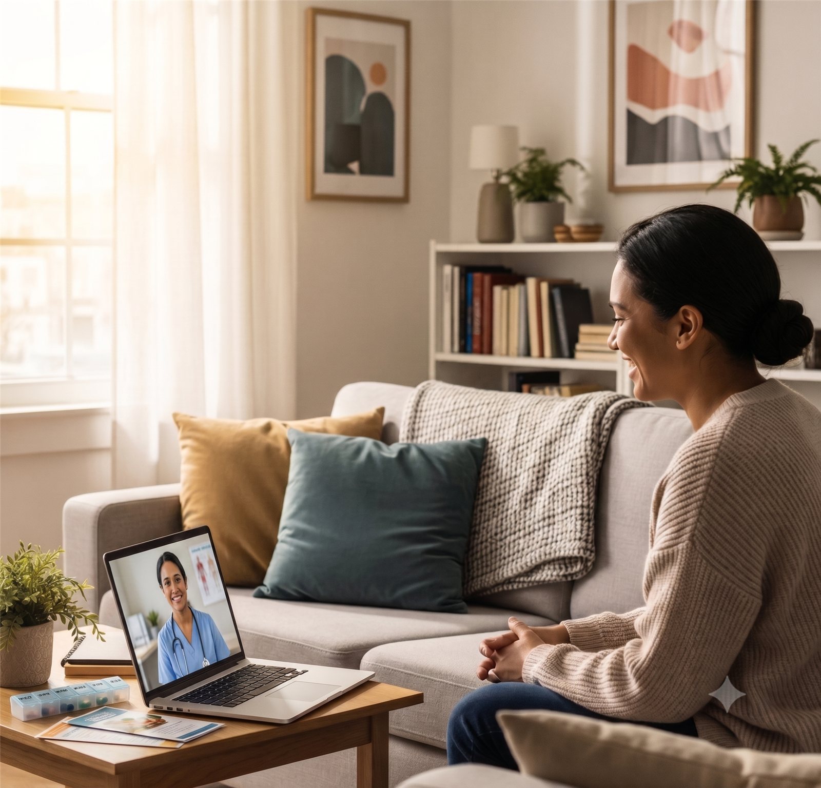 Patient on a video evaluation with a clinician