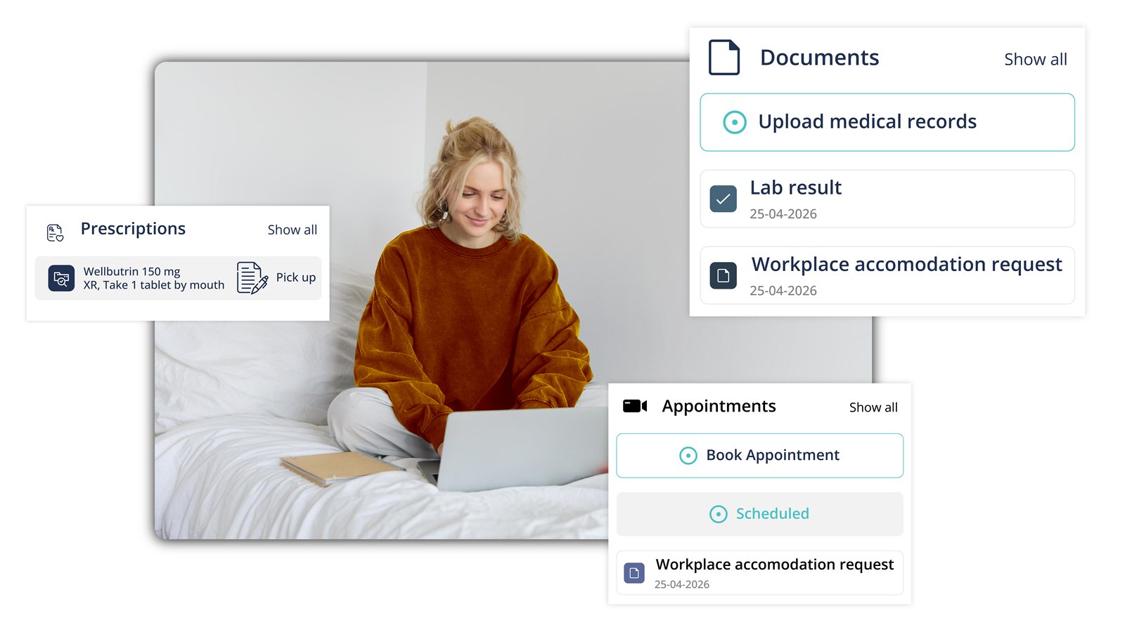 Anora patient portal showing documents, prescriptions, and appointments