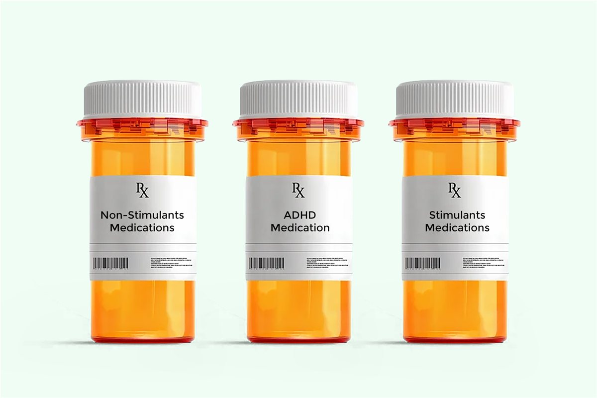 Non-stimulant, ADHD medication, and stimulant medication bottles